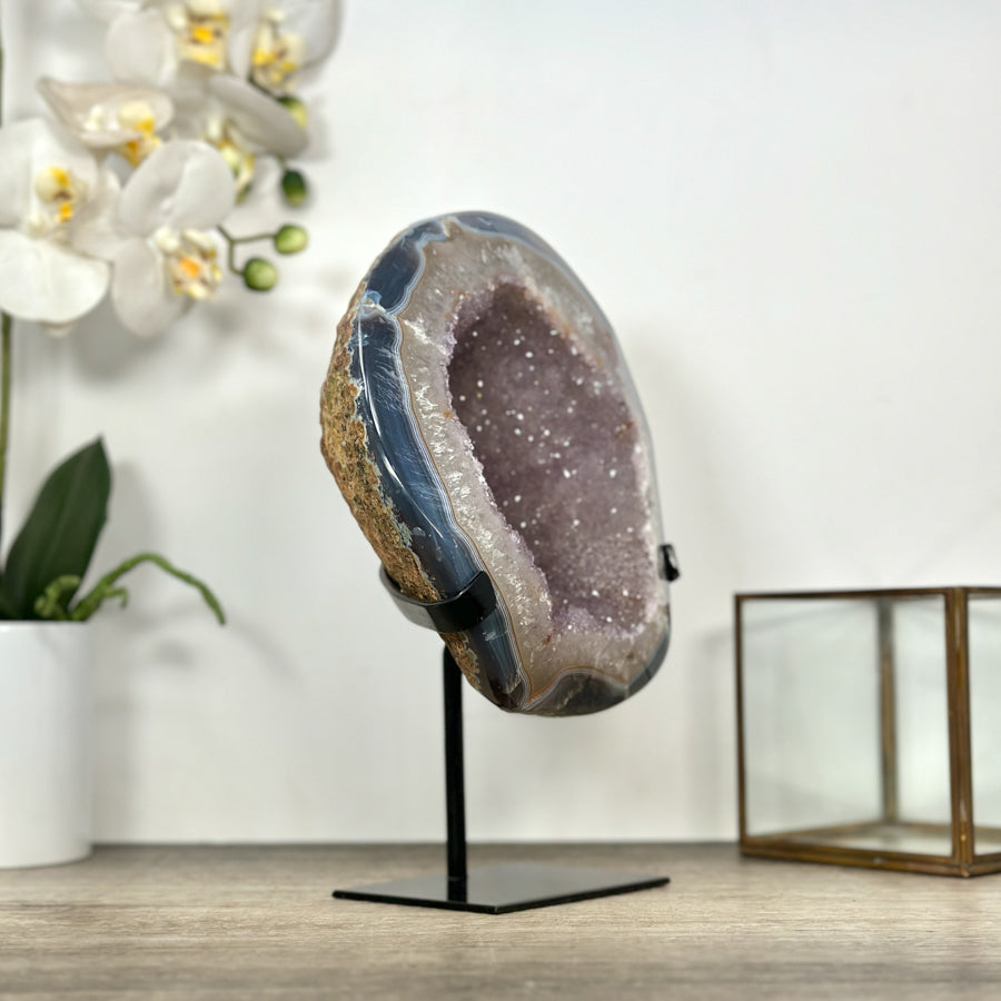 Natural Blue Agate &amp; Amethyst Geode on Stand - MWS3022