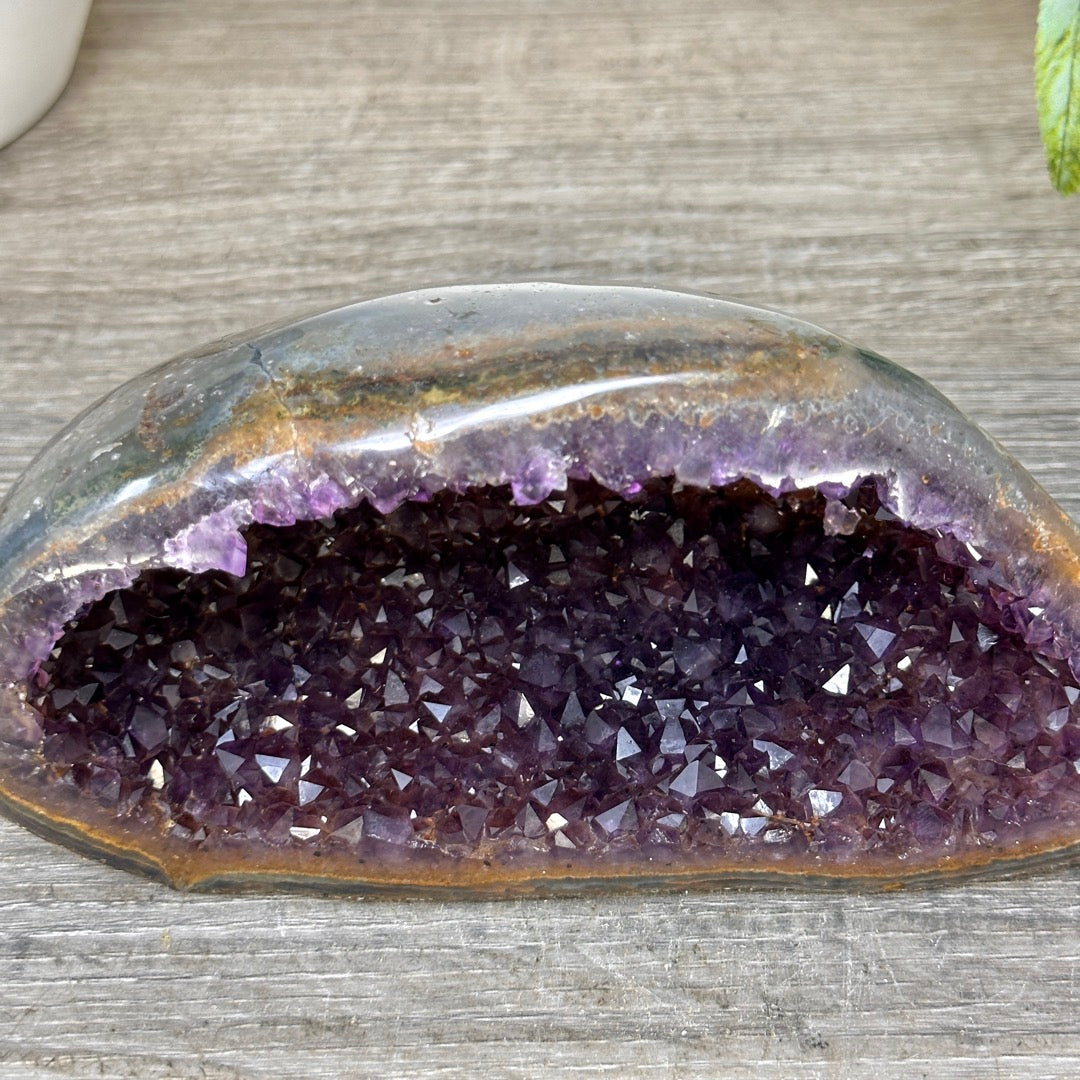 Uruguayan Amethyst Geode with Polished Agate Shell - STGE0118