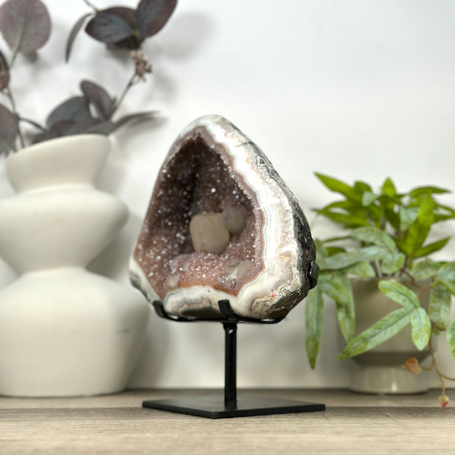 Unique Natural Jasper Geode with Orande Quartz interior and Calcite Formation - MWS3165