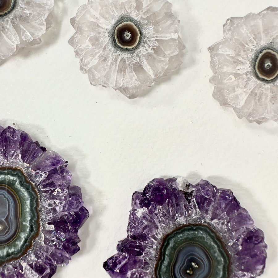 Wholesale Amethyst &amp; Quartz Stalactite Slices for Jewelry Making - Bulk Flat Set - STS0022