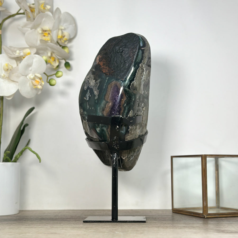 Large Deep Purple Amethyst Geode on Metal Stand – Statement Crystal for Home Décor - MWS2537