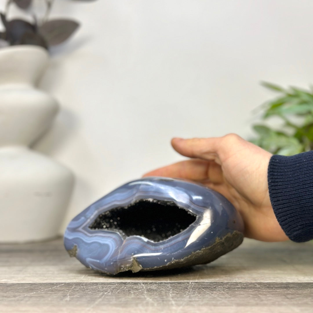 Blue Agate Polished Geode from Uruguay - STGE0079