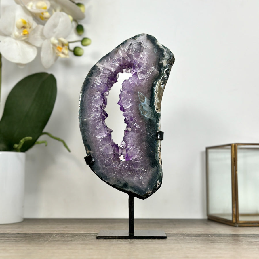 Amethyst Geode Slice on Stand with Deep Purple Crystals - MWS2912