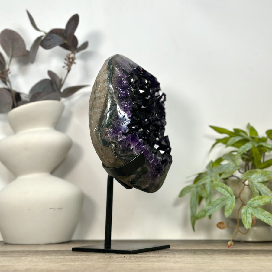 Large Natural Amethyst Geode on Metal Stand - MWS3199