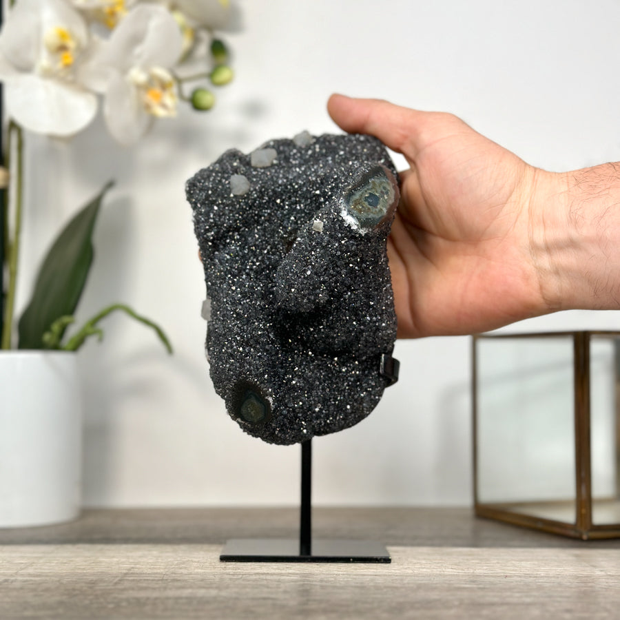 Black Druzy Quartz Crystal with Agate Mineral Specimen - MWS2622