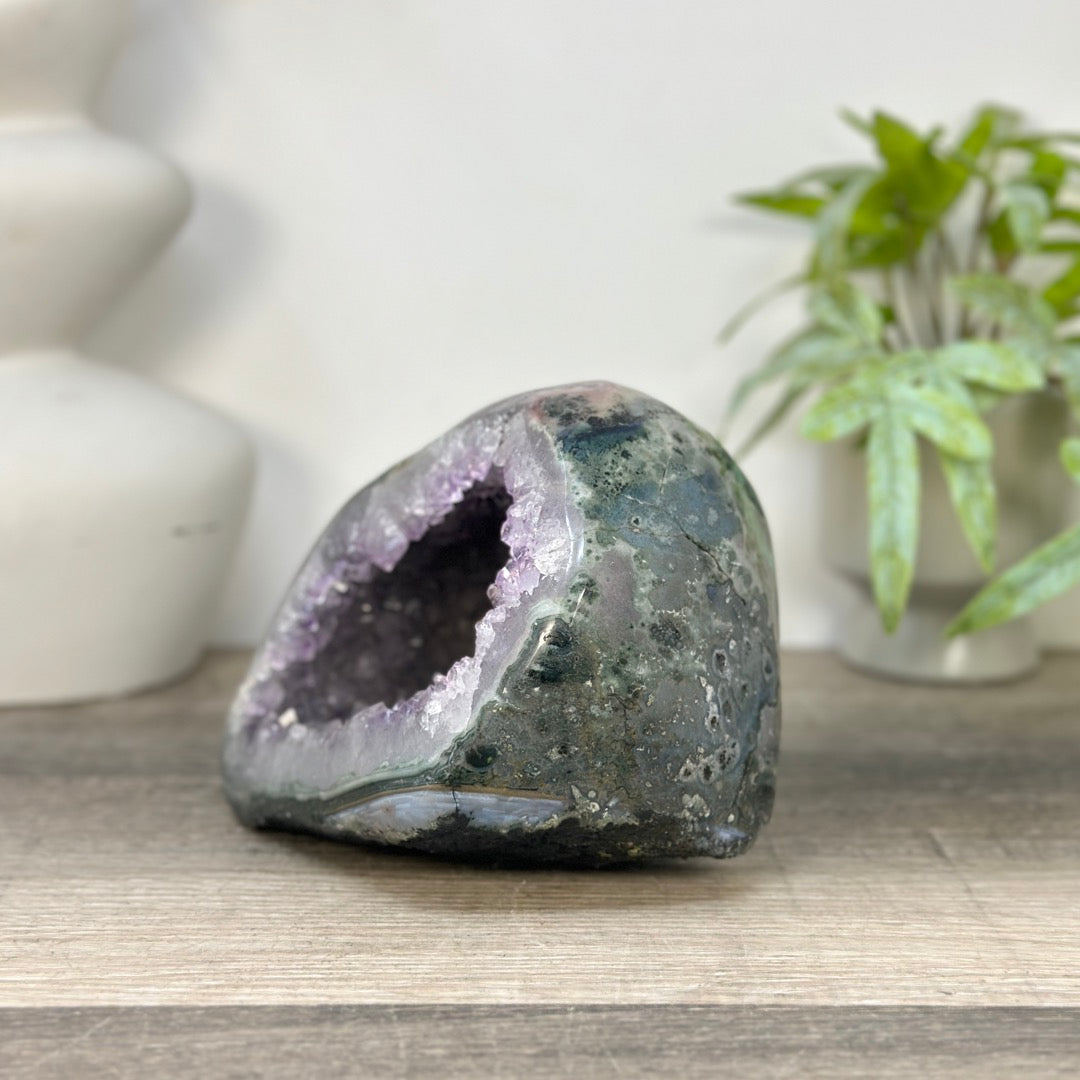 Natural amethyst Geode with Calcite Crystal Inclusions - STGE0091