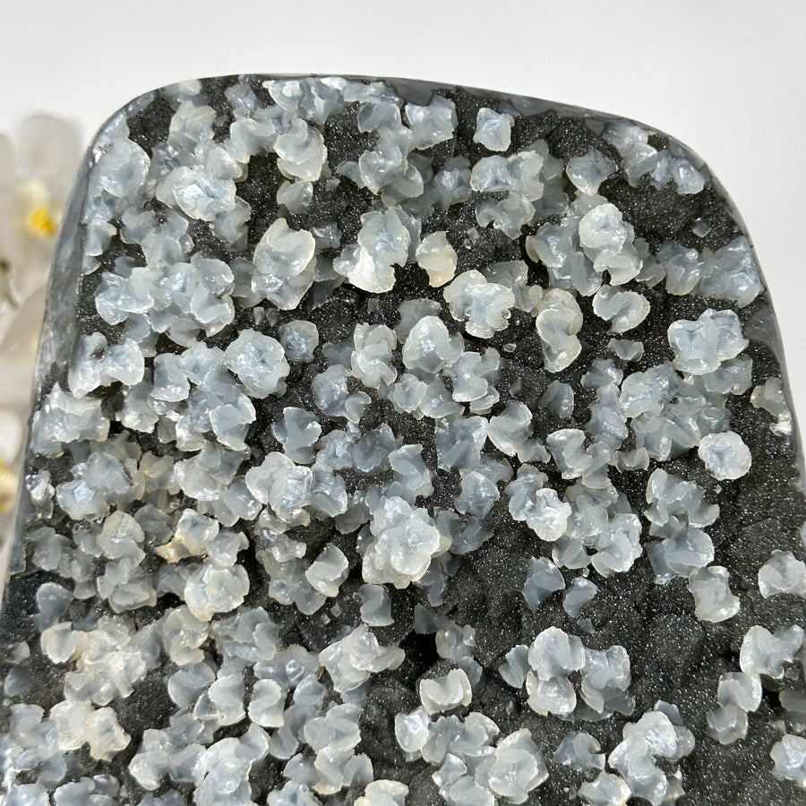Unique Green Tone Sugar Quartz Geode with Calcite Inclusion - MWS1823
