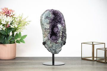 Dazzling 12.8 in High Large Amethyst & Green Jasper Geode with Unique Stalactites - MWS0355