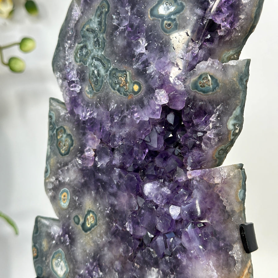 Amethyst Leaf Carving on Stand with Deep Purple Crystals - MWS2813