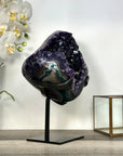 Deep Purple Amethyst Geode with Green Jasper Shell on Metal Stand - MWS2711