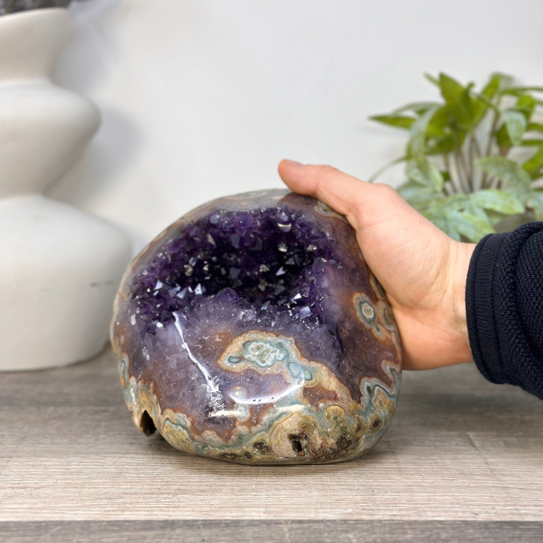Natural Amethyst &amp; Jasper Stone Geode from Uruguay - STGE0094
