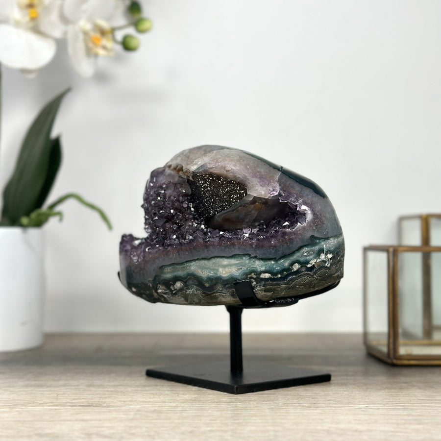 Natural Amethyst &amp; Green Jasper Geode with Black Hemetite Formation - MWS2298