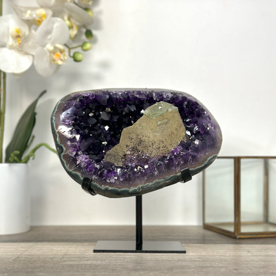 Amethyst Geode with Calcite Centerpiece on Stand for Collector Display - MWS2612
