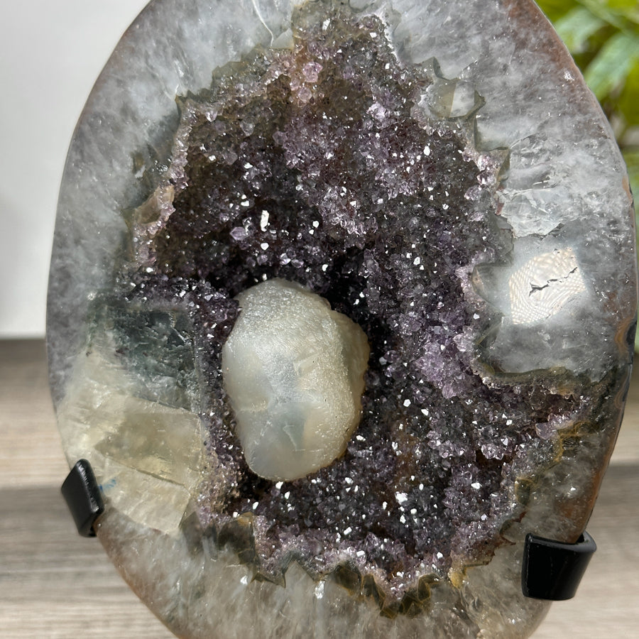Natural Quartz &amp; Amethyst Geode with Calcite Inclusion - MWS3187
