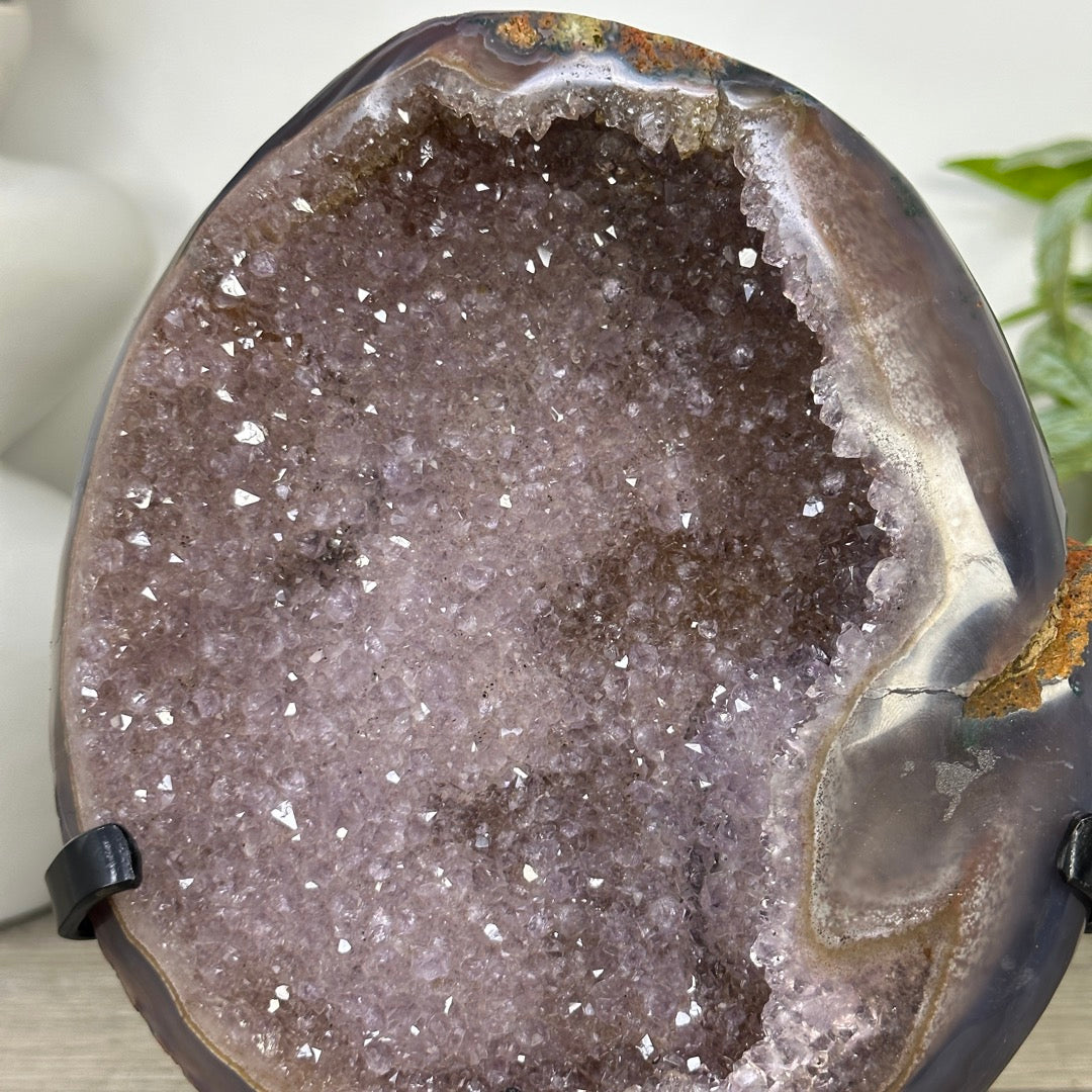Natural Agate &amp; Amethyst Natural Cave - Handmade Metal Stand Included - MWS3344