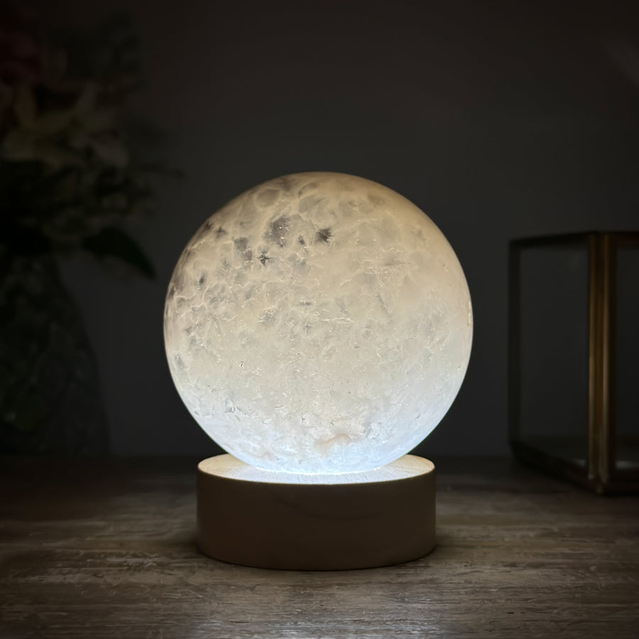 Stunning Quartz &amp; Agate Sphere with Wooden Stand with uilt-in LED Light - SPH0136