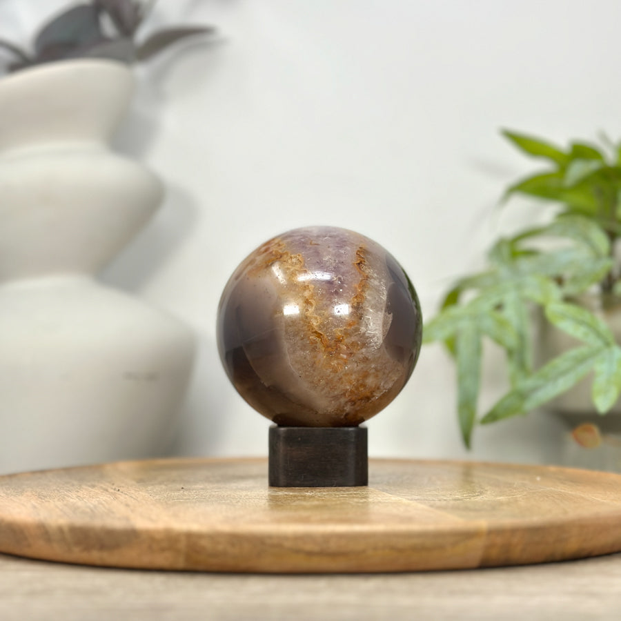 Amethyst &amp; Agate Sphere Geode with Crystal Cavity - SPH0204