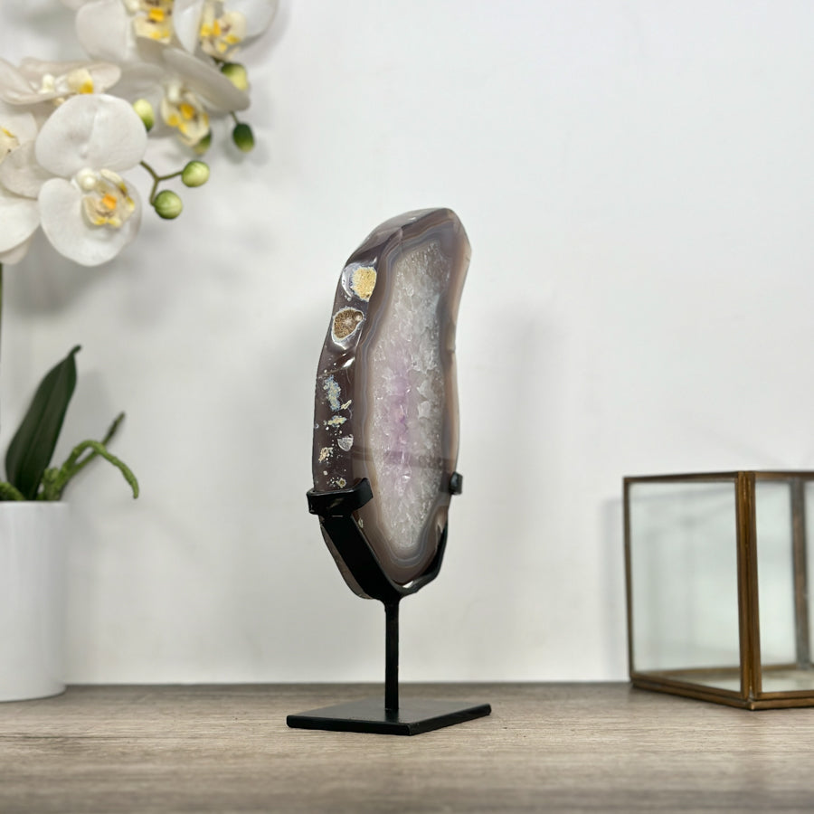 Natural Uruguayan Agate &amp; Quartz Stone Slice - MWS3011