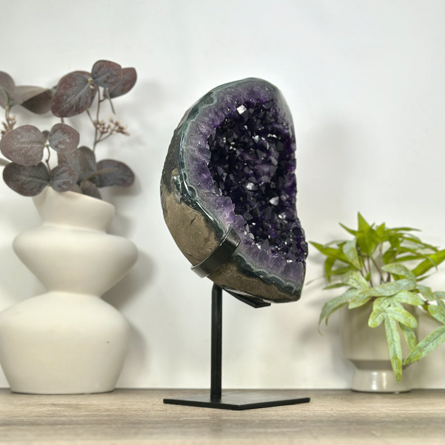 Natural Uruguayan Amethyst Geode with Green Jasper Shell - MWS3087