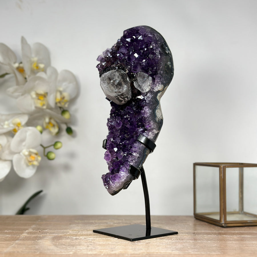 Natural Amethyst Cluster with Calcite &amp; Black Hematite Formation - MWS1799