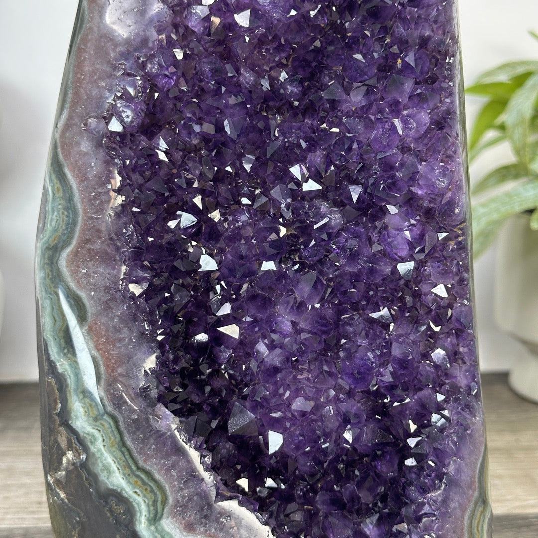 Large Natural Amethyst Geode with Unique Polished Quartz &amp; Jasper Shell - CBP1405