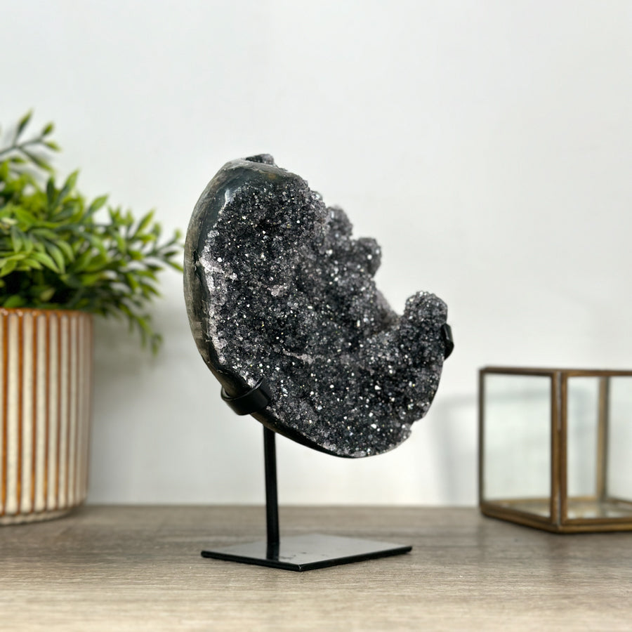 Black Amethyst on Metal Stand – Unique Statement Decor Piece - MWS2405