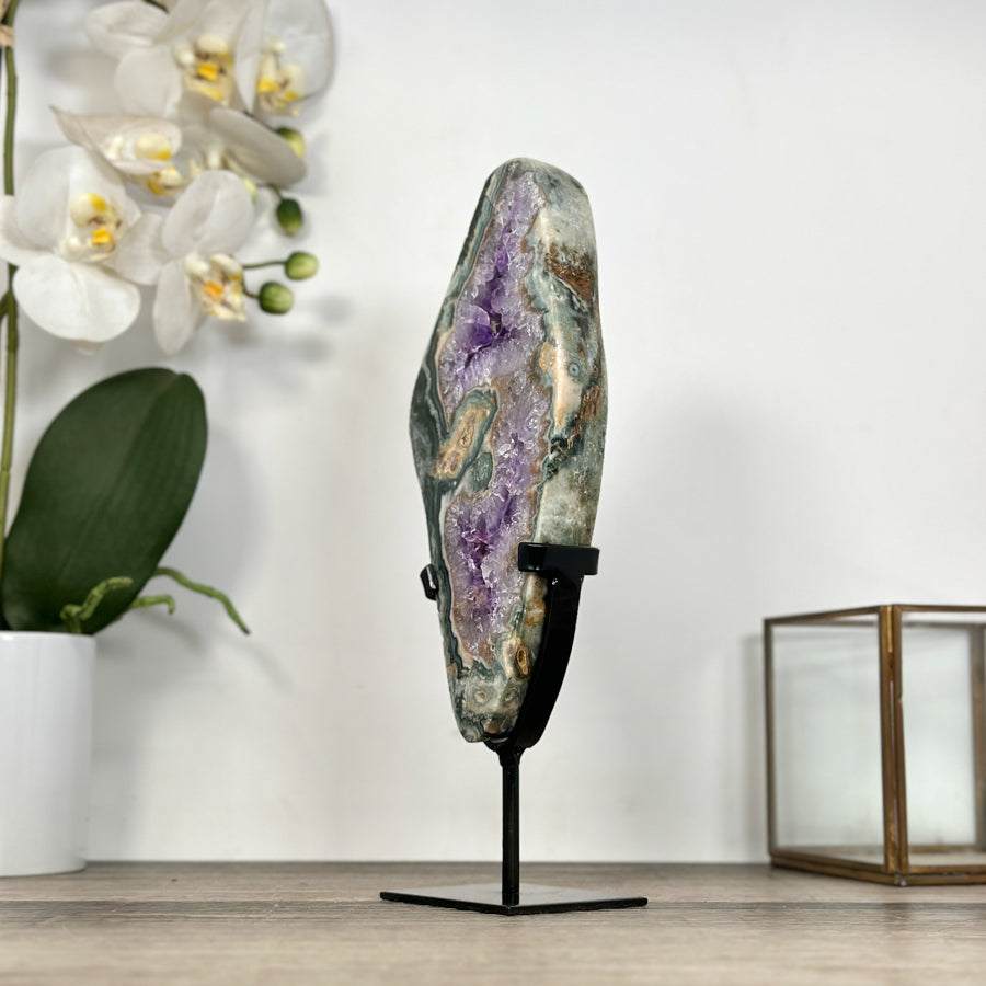Amethyst, Quartz &amp; Green Jasper Slice on Metal Stand - MWS2924