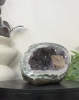 Natural Quartz & Green Jasper Stone Geode with Calcite Formation - STGE0031