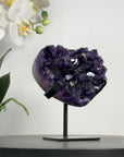 A+ Grade Natural Amethyst Heart Carving with Metal Stand - HST0305