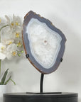 Blue Banded Agate & Quartz Stone Slice on Metal Stand - MWS3036