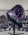 Deep Purple Amethyst Geode with Green Jasper Shell on Metal Stand - MWS2711