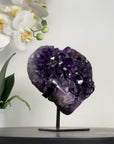 Natural Amethyst Crystal Heart, Metal Stand Included - HST0314