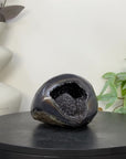 Polished Agate Stone Geode with Black Quartz Druzy - STGE0059