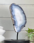 XXL Natural Blue Banded Agate & Quartz Stone Slice on Stand - MWS3042