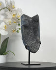 Unique Agate Geode with Dark Druzy Crystals – Natural Stone Display Piece