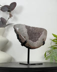 Natural Sugar Quartz Geode Mineral Specimen on Metal Stand - MWS3129