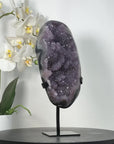Natural Amethyst & Agate Geode full of Stalactite Formations - Metallic Stand Included - MWS2564
