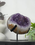 Unique Natural Amethyst Geode with Quartz Shell on Stand - MWS3313