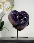 Amethyst Stone Heart Carving, Metallic Stand Included - HST0316