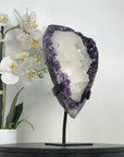 Huge Calcite Crystal Formation on Deep Purple Amethyst Cluster - MWS2314