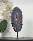 Agate Slice on Metal Stand with Natural Druzy Center - MWS2913