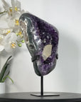 Natural Deep Purple Amethyst with Calcite Crystal Formation - Stand Included - MWS2485