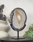 Blue Banded Agate & Quartz Slice Portal on Metal Stand - MWS3290
