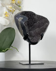 Natural Druzy Quartz Geode in Stand – Unique Black Crystal Display Piece - MWS2897