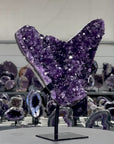 Deep Purple Amethyst Cluster on Metal Stand – Stunning Crystal for Meditation Space Decor - MWS2709
