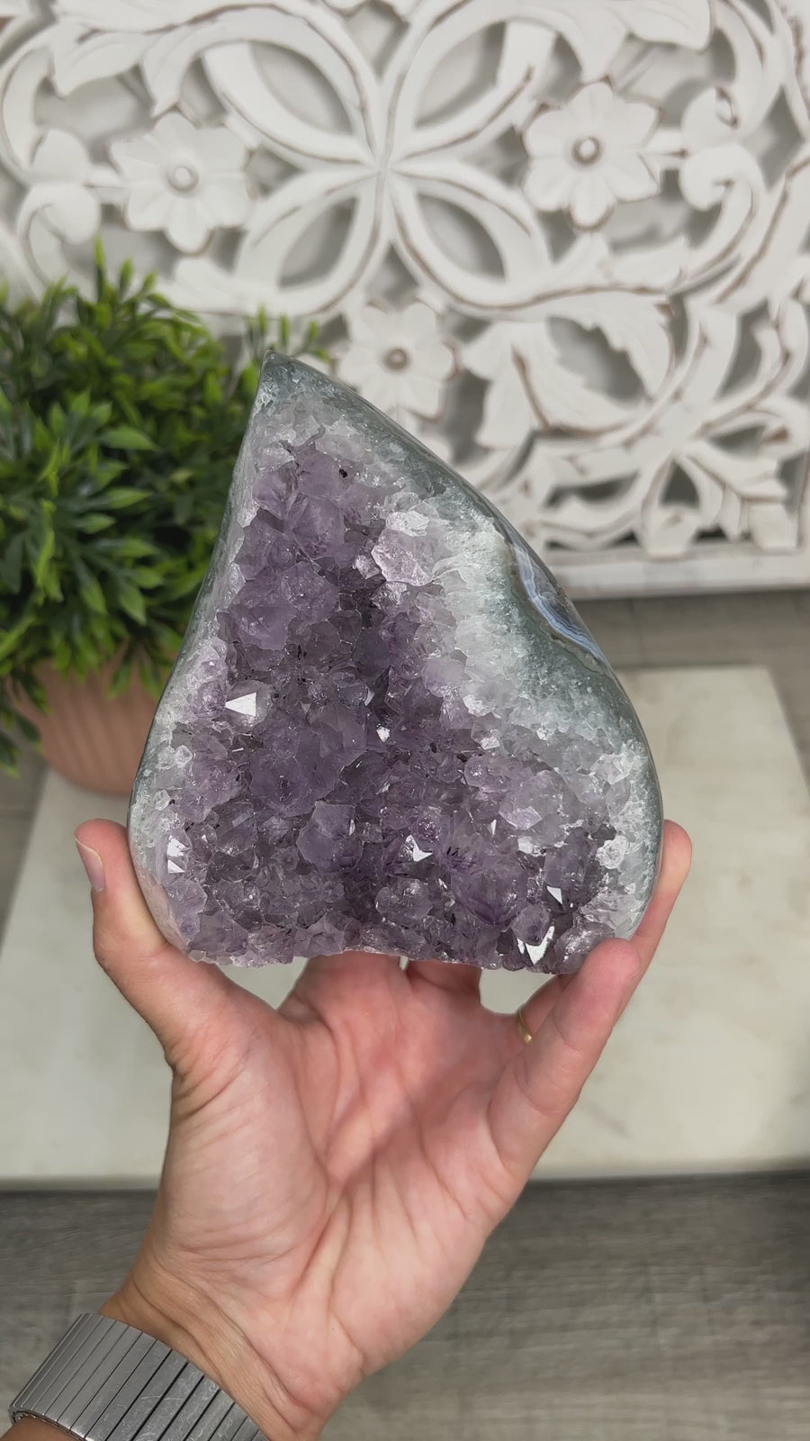 Natural Amethyst Crystal flame Carving - FST0084