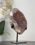Caramel Tone Quartz Geode on Metal Stand – Natural Crystal Statement Piece from Uruguay - MWS2418