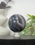 Banded Agate Sphere Geode with Quartz Druzy Crystal Interior - SPH0181