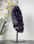 Deep Purple Amethyst Geode From Uruguay on Metal Stand – Premium Crystal Accent for Living Room Decor - MWS2496