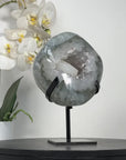 Green Quartz Geode on Metal Stand With Calcite Center - MWS2771